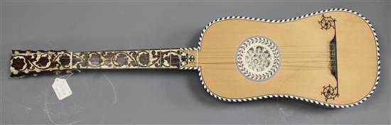 A German five double course Guitar, third quarter 17th century and later, possibly made by Fleicher 92cm long